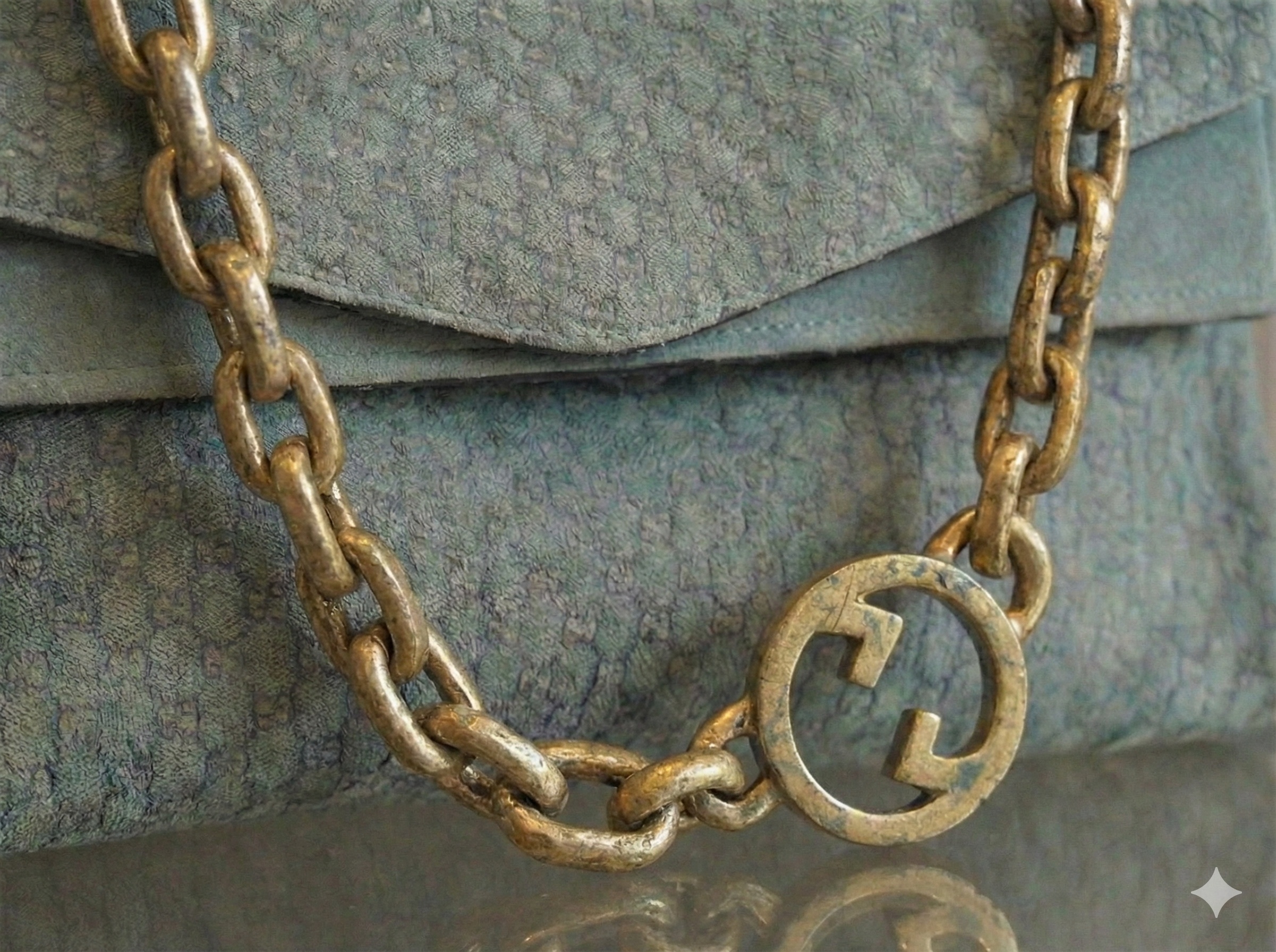 Before restoration - tarnished chain and hardware needing restoration